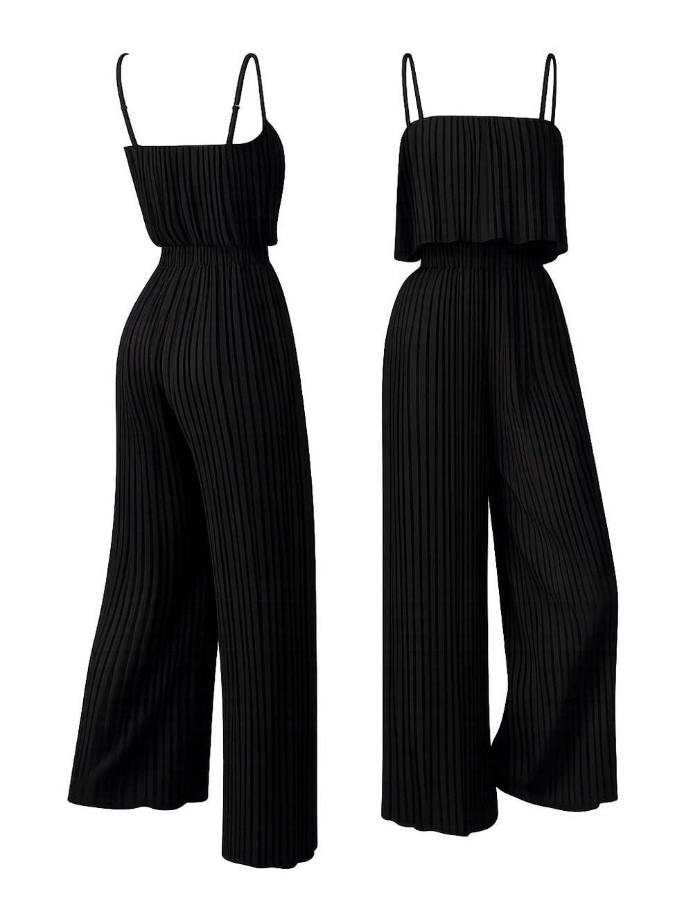 Black Pleated Wide-Leg Jumpsuit With Spaghetti Straps XL